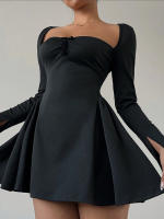 Vestido de estilo elegante frío de mujer vestido de cuello cuadrado vestido corto de temperamento - details 7