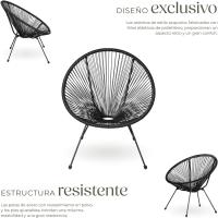 Conjunto de 2 Sillas Jardín Exterior Estilo Acapulco, Conjunto Sillas Terraza de Acero, Resistente a Intemperie, Hilos de Polietileno y Topes en Patas, Hasta 120kg, Interior/Exterior - negro - details 4