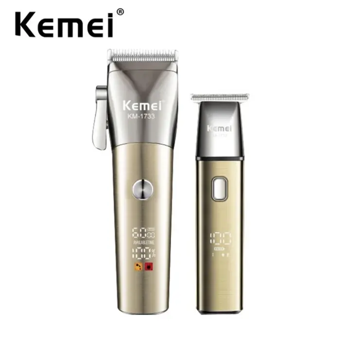 Kemei-cortadora de pelo eléctrica lavable para hombre, Kit de recortadora para Barbero, pantalla LED, máquina de corte profesional inalámbrica, resistente al agua - 1