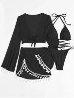 Conjunto de Bikini bohemio para mujer, traje de baño Sexy de 4 piezas, Top con falda, ropa de playa, fiesta y playa - details 12