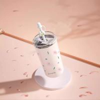 Termo doble duradero de 480 ml a prueba de fugas con tapa, tazas de café con pajita, botella de agua de acero inoxidable para viaje - details 2