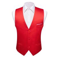 Chaleco de satén de seda sólida para hombre, chaqueta Formal sin mangas, color rojo liso, Tops informales para bodas y negocios, de diseñador, - details 24