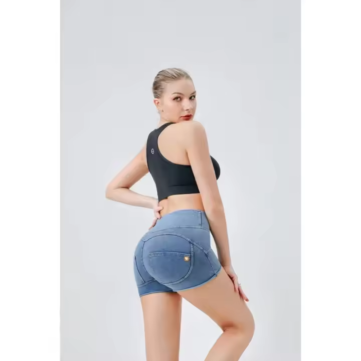 Nuevo 2025 pantalones cortos de mezclilla de cintura ultra alta para mujer, pantalones cortos sexys de verano para levantamiento de glúteos, pantalones cortos de Yoga finos e informales elásticos picantes para chica - 1