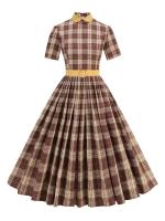 2025 nuevo Hepburn Peter Pan Collar Otoño Invierno Rockabilly mujeres Vintage vestido Casual elegante algodón a cuadros plisado vestidos largos - details 10