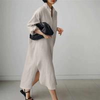 ZANZEA-vestido de mujer de manga larga, camisa lisa, vestido veraniego con botones y cuello de solapa, Vestidos largos holgados a la moda, bata Vintage para mujer - details 11