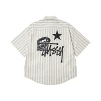 Polo de corte recto y holgado de marca de moda americana, tejido de doble brillo de puro algodón con logotipo bordado clásico, camisa de manga corta sin cuello para hombre, nueva camiseta informal de estilo veraniego para parejas - details 1