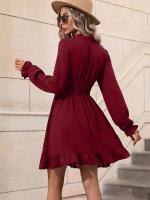 Vestido Midi de manga larga con cuello en V para mujer, elegante y bonito, a la moda, Color sólido, de lujo - details 4
