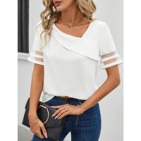 Blusa de Flores Estampadas para Mujer Viste Casual de Verano con Manga Corta, Cuello Asimétrico, Ajuste Suelto - details 3