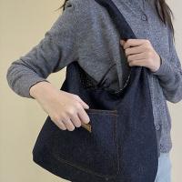 Bolso de tela de doble cara a cuadros, chaleco vaquero, estilo coreano, bolso de hombro vaquero Retro, bolso de mano de gran capacidad, bandolera Bohemia - details 13