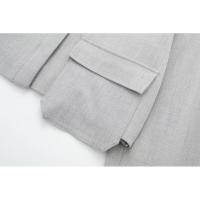 OUWU- Conjunto De 2 Piezas A La Moda Para Mujer, Camisas Grises Con Cuello De Solapa Y Pantalones Cortos Con Cremallera Lateral Vintage, Conjunto De Pantalones Cortos Elegantes Para Mujer - details 8