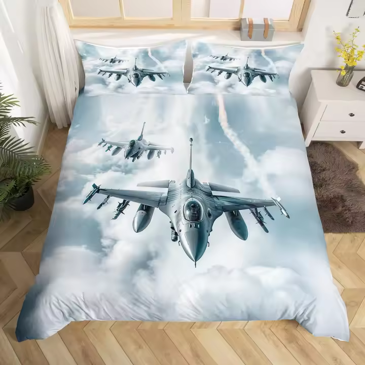 Juego de Ropa de Cama de Planetas y Naves Espaciales Cubierta de Edredón de Polyester con Estrellas y Puntos Ideal para Niños - 1