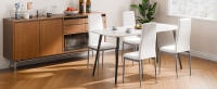 SucceBuy Juego de 4 sillas de comedor modernas, sillas laterales tapizadas de cuero con asientos acolchados y patas de metal resistentes, diseño que ahorra espacio para comedores o cocinas, color blanco - details 5