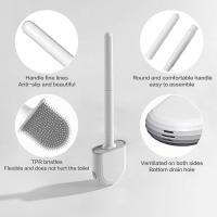 Cepillo De Inodoro De Silicona Con Mango Largo Y Soporte Para Secado Rápido Accesorio De Baño Flexible Y Ecológico - details 5