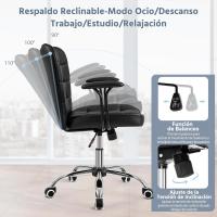 Silla de Oficina sin Reposabrazo Silla Oficina Tapizada de Cuero PU Silla con Ruedas Silla Ergonómica Base Metal Blanca - details 14