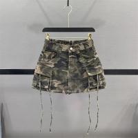 Falda Camuflaje Vintage de Otoño Estilo Harajuku Callejero para Mujer Pañal Hip A-bag de Denim - details 0