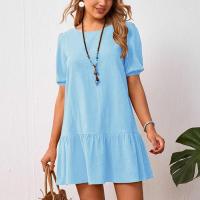 Vestido de cuello redondo de algodón y lino con cintura suelta de color sólido para mujer - details 2