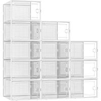 Cajas de almacenamiento de zapatos extragrandes, de plástico transparente, apilables, paquete de 12, zapatero y sustituto, contenedores de tenis, contenedores organizadores de almacenamiento de - details 0