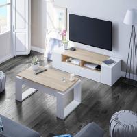 Mesa de Centro elevable Nova Color Roble Nodi y Blanco Artik salón Comedor Estilo nórdico 45-54x105x55 cm - details 14
