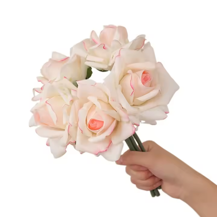 Rama de flor de Rosa Artificial de 5 cabezas, tacto Real, simulación realista, flor de Rosa, borde rizado, flores falsas hechas a mano - 1