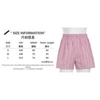 Pantalones cortos básicos cómodos e informales sueltos con botones de cintura elástica tejidos a rayas de verano para mujer - details 5