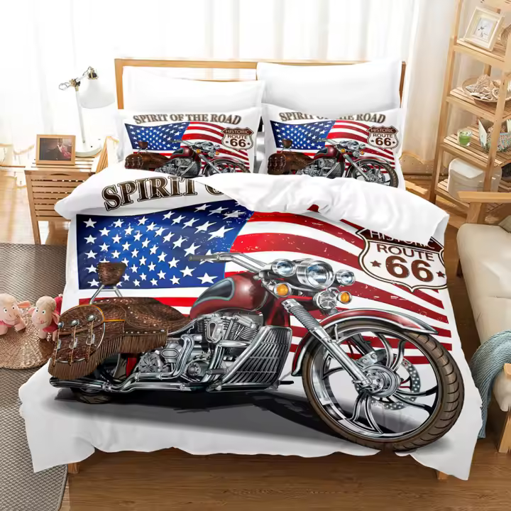 Juego de Ropa de Cama de Motocicleta 3D Funda de Edredón, Funda de Almohada, Ropa de Cama para Cama Doble, Plena, Rey - 1