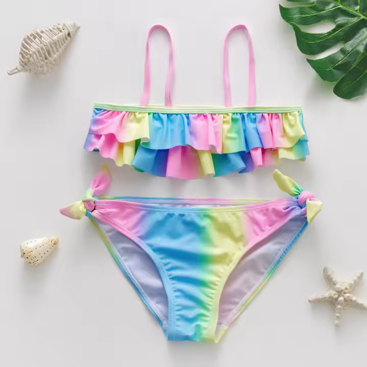 Traje de baño para niñas de 3 a 12 años, traje de baño para chicas adolescentes, conjunto de Bikini de arcoíris para niños, traje de baño de dos piezas para niños, Bikini Infantil - 1