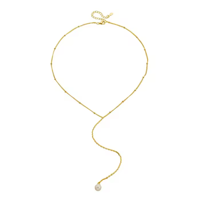 Collar Largo de Perlas Naturales Cultivadas en Oro Elegante para Mujer - 1