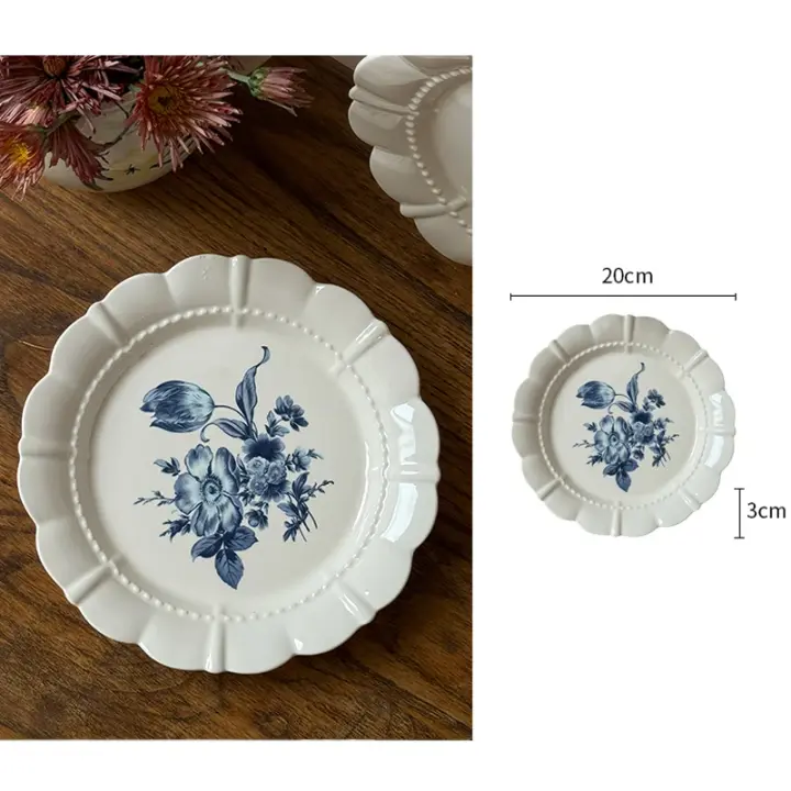 Plato de Cena Cerámico Vintage Ahunderjiaz Estampado de Flor Francesa Vajilla de Mesa Occidental - 1