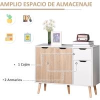 Aparador para Salón con 3 Puertas y Cajón Mueble Auxiliar para Salón Cocina Dormitorio 90x30x72 cm Blanco y Natural - details 3