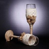 2 unids/set copas de champán de cristal para novia y novio, copas de vino tostadas y decoración de vestido, regalo para boda - details 1