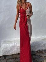 Vestido de fiesta de retales a la moda con tirantes finos y estampado sin espalda para mujer de verano, vestido elegante sencillo sin mangas para mujer 2025 - details 4