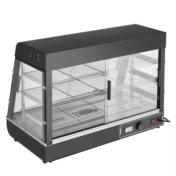 SucceBuy Exhibición de calentador de alimentos comercial de 3 niveles, calentador de exhibición de alimentos de 1500 W con luz, estante ajustable y pantalla de temperatura - 1