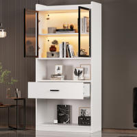 Gabinete de Almacenamiento con Luz Estante de Exhibición de Coleccionables con Puertas de Vidrio Emergentes 16 Colores Disponibles Ideal para Sala de Estar Blanco o Negro - details 10