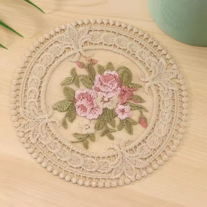 Posavasos de encaje bordado para decoración de mesa, tapete de tela de estilo europeo, aislamiento, tazas de café, posavasos - 1