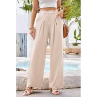 Mujeres de cintura alta, pantalones de vestir lisos de moda, pantalones sueltos de pierna recta para - details 5