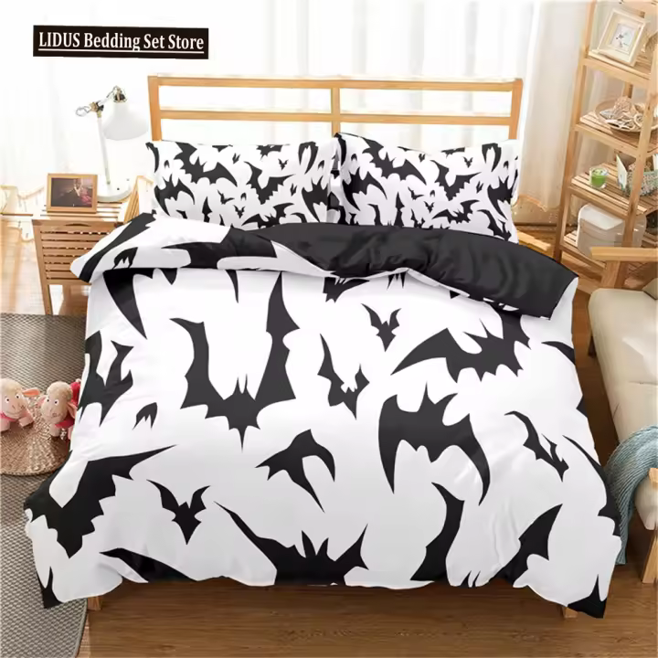 Conjunto de Ropa de Cama de Halloween Duvet Cover de Vampiro Volador Cama de Magia de Brujería - 1