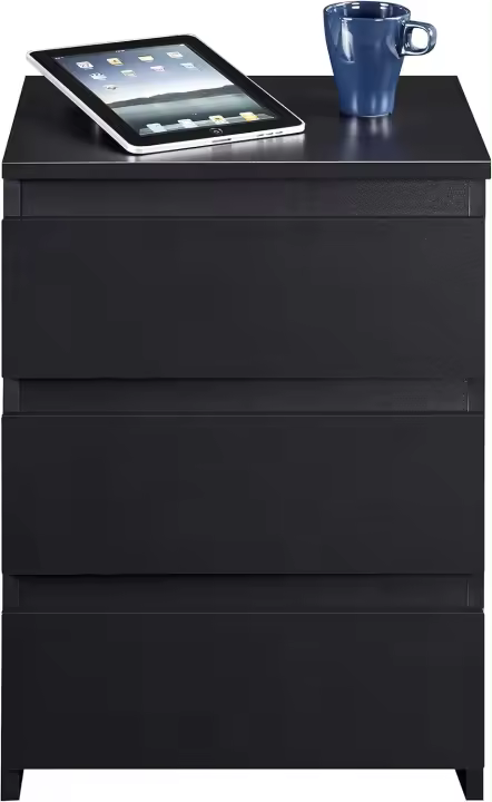 Mesita de Noche con 3 Cajones 45x35x60cm Mesilla de Noche de Estilo Moderno Mesa Auxiliar para Cama Negro - 1
