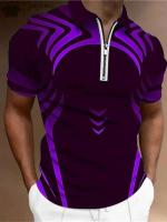 Polo de verano con cremallera para hombre, camiseta de manga corta con cuello con patrón de rayas, camisa de golf holgada informal, camisa Haruku - details 5
