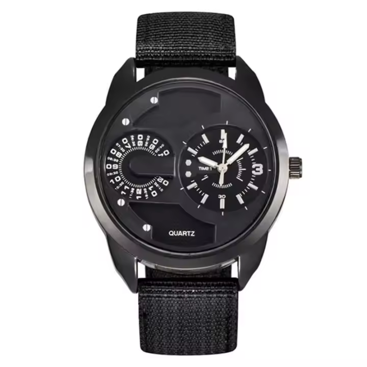 Reloj de Pulsera de Cuarzo Automático Estilo Casual de Moda para Hombres Correa de Nylon Negro - 1