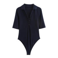 - Body de manga corta acanalado para mujer, body sexy con cuello en V y botones para fiesta y club, tops de cintura alta - details 2