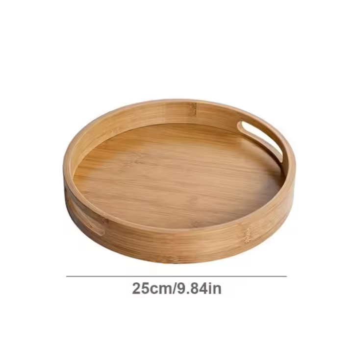 Bandeja de Servicio de Té de Bambú Bandera de Almacenamiento de Madera Sencilla para Desayuno y Postre Uso en Cocina y Dinería - 1