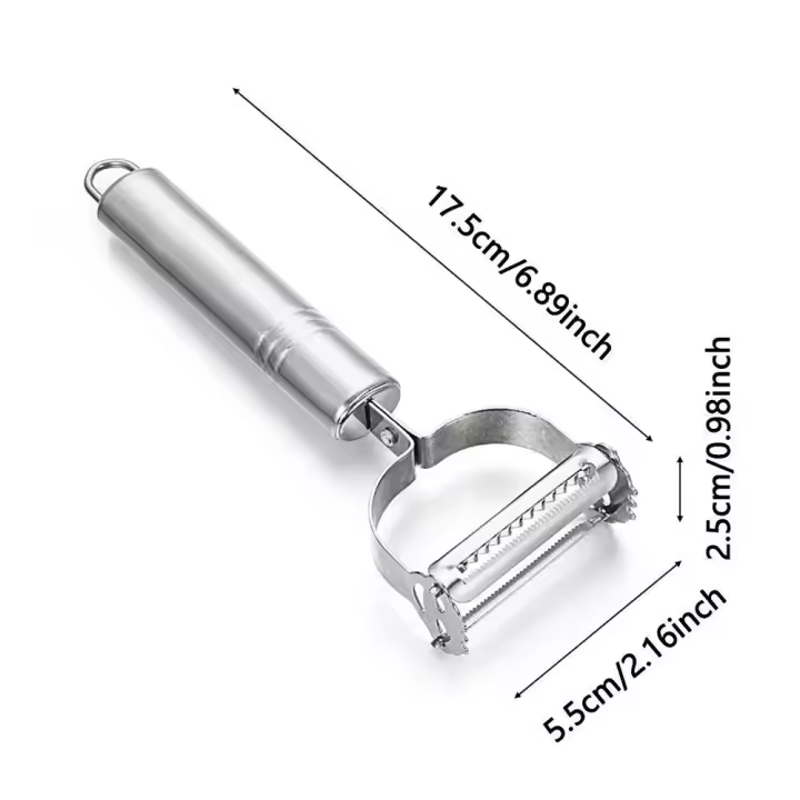 Pelador de frutas y verduras de doble cabezal, rallador multifunción de acero inoxidable, accesorio de cocina, pepino en juliana, patata y zanahoria - 1