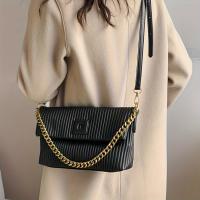 Nueva llegada: elegante bolso cruzado para mujer con correa de cadena en tono dorado, cierre magnético y diseño acanalado, perfecto para ir de compras, salidas y uso diario, bolso cruzado - details 9