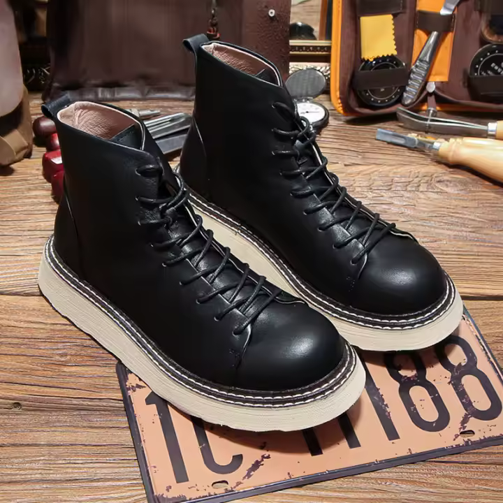 Botas de hombre de alta gama de cuero, zapatos de hombre de piel de vaca de capa superior - 1