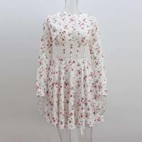 Vestido Mini de Túnica Impresa de Verano Cuello Largo Manga Larga Vestido para Mujeres con Detalles de Parche de Malla - details 0