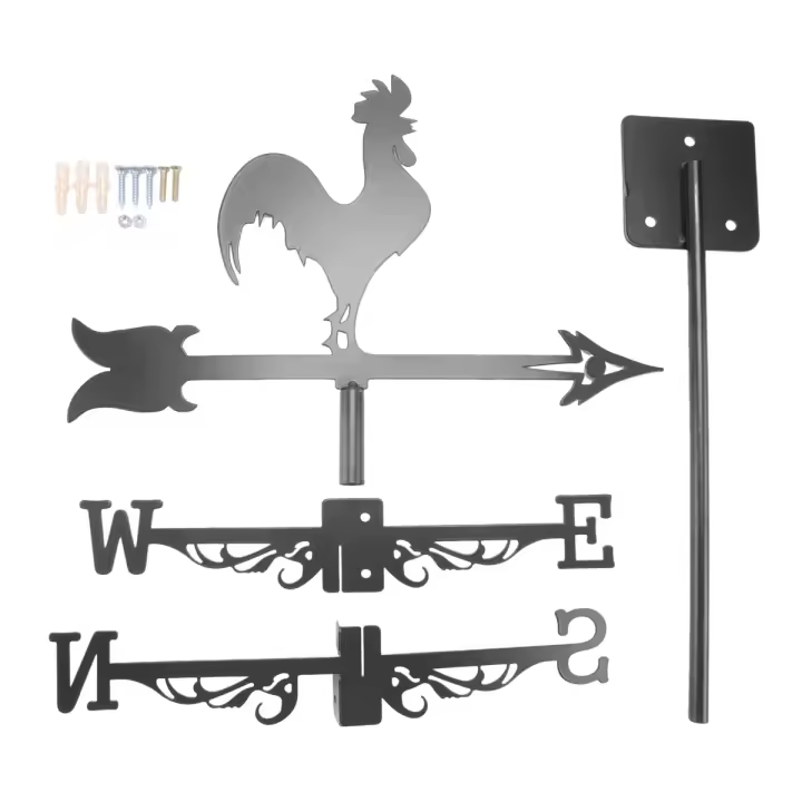 Rooster Weathervane Silhouette-indicador de dirección del viento decorativo para patio al aire libre, granja, Retro - 1