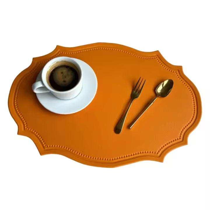 Mantel Individual Retro de cuero PU, tapete de vajilla impermeable de estilo europeo, almohadilla ovalada antideslizante para mesa de comedor - 1