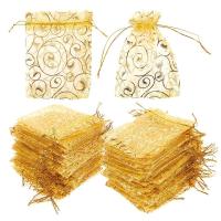 Bolsas de Organza doradas con estampado de pestañas, 100 piezas, 10x15cm, bolsa de joyería, bolsas de Organza con cordón para favores de boda, regalo de dulces - details 5