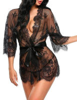 Camisón transparente con cuello en V para mujer, lencería Sexy porno, picardías de encaje, ropa de dormir erótica, bata, Tanga, disfraz - details 12
