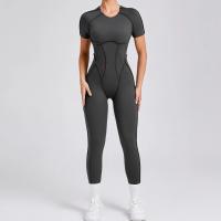 Ropa de Yoga de manga corta ajustada de Color sólido, pantalón largo Sexy con espalda descubierta, mono para entrenamiento de gimnasio, ropa deportiva de secado rápido de una pieza para Fitness - details 22
